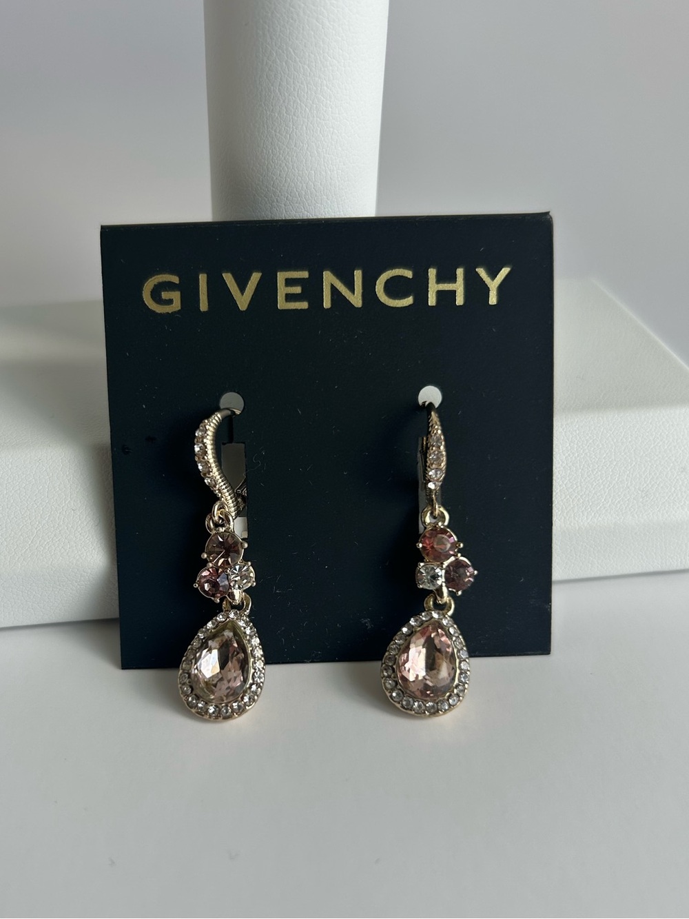 Givenchy Pink Crystal Teardrop Drop Earrings